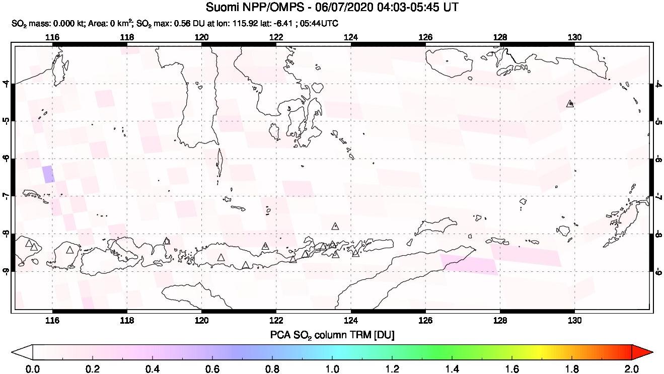 A sulfur dioxide image over Lesser Sunda Islands, Indonesia on Jun 07, 2020.
