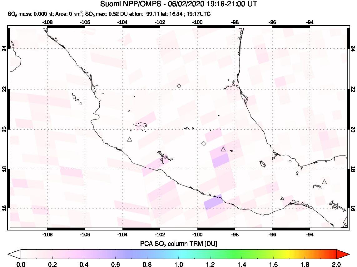 A sulfur dioxide image over Mexico on Jun 02, 2020.