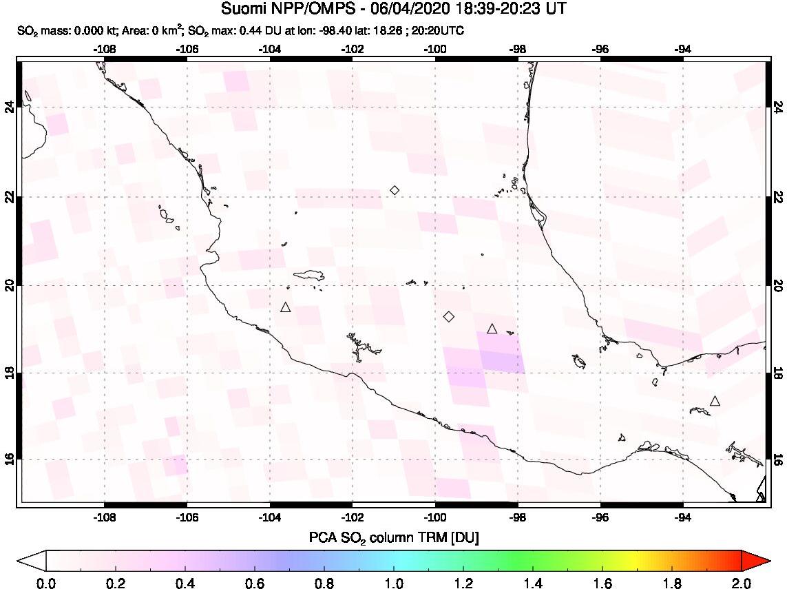 A sulfur dioxide image over Mexico on Jun 04, 2020.