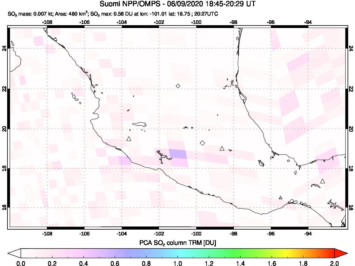 A sulfur dioxide image over Mexico on Jun 09, 2020.