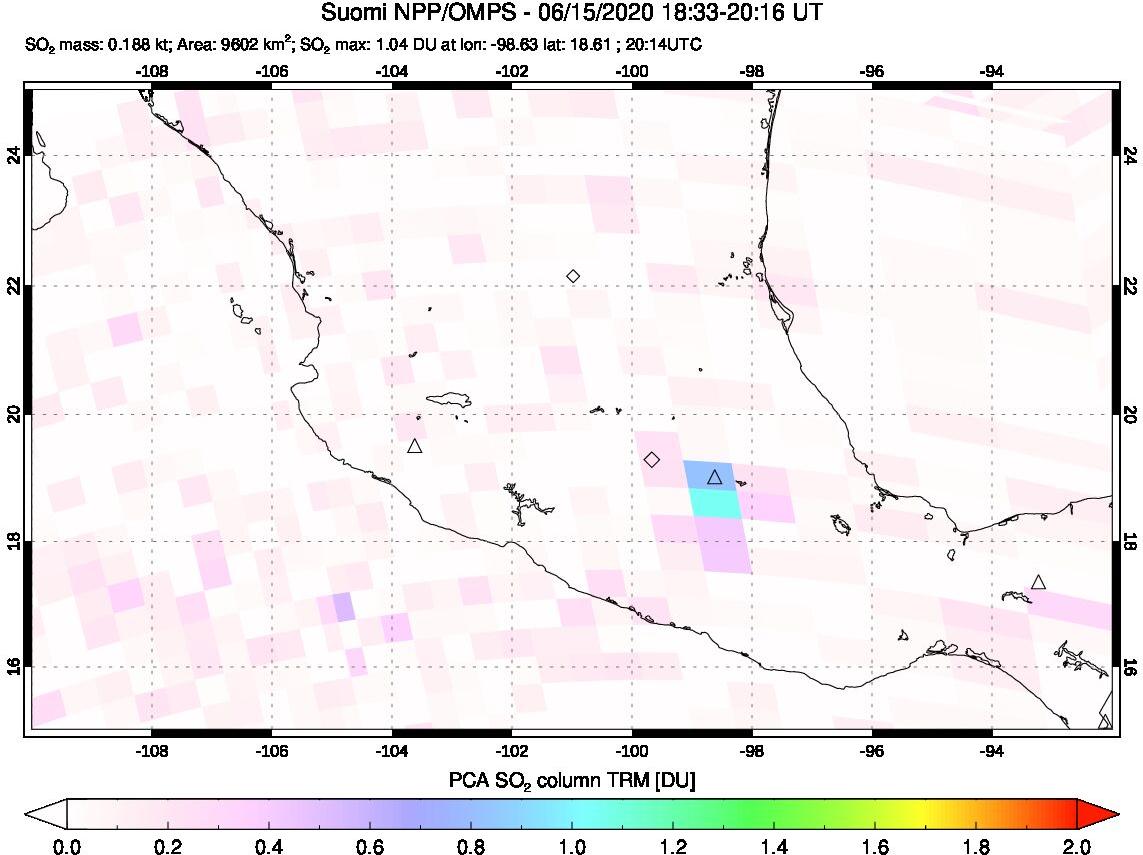 A sulfur dioxide image over Mexico on Jun 15, 2020.