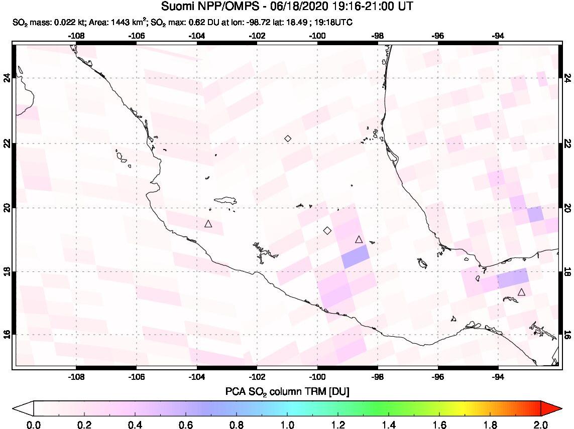 A sulfur dioxide image over Mexico on Jun 18, 2020.