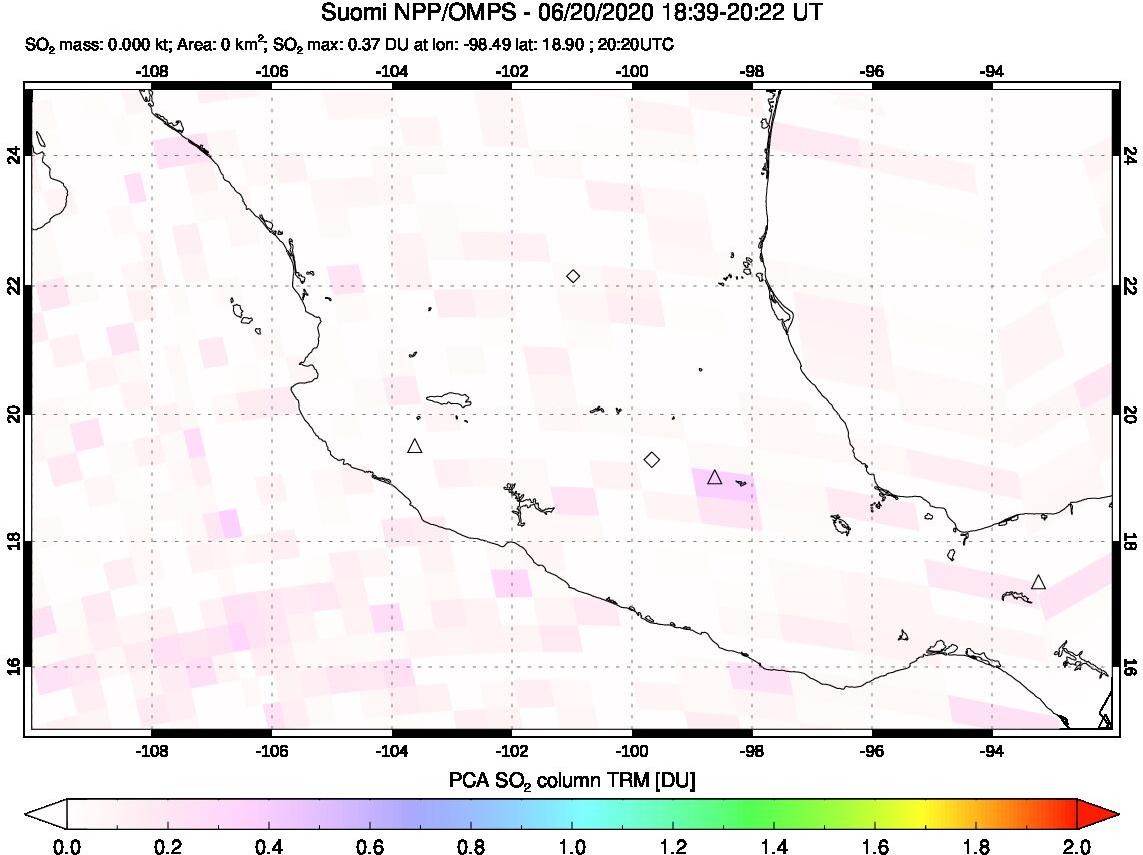 A sulfur dioxide image over Mexico on Jun 20, 2020.