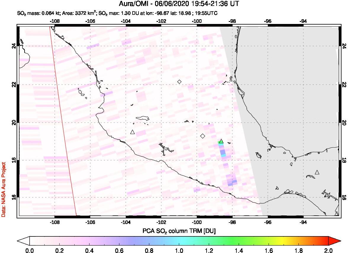 A sulfur dioxide image over Mexico on Jun 06, 2020.