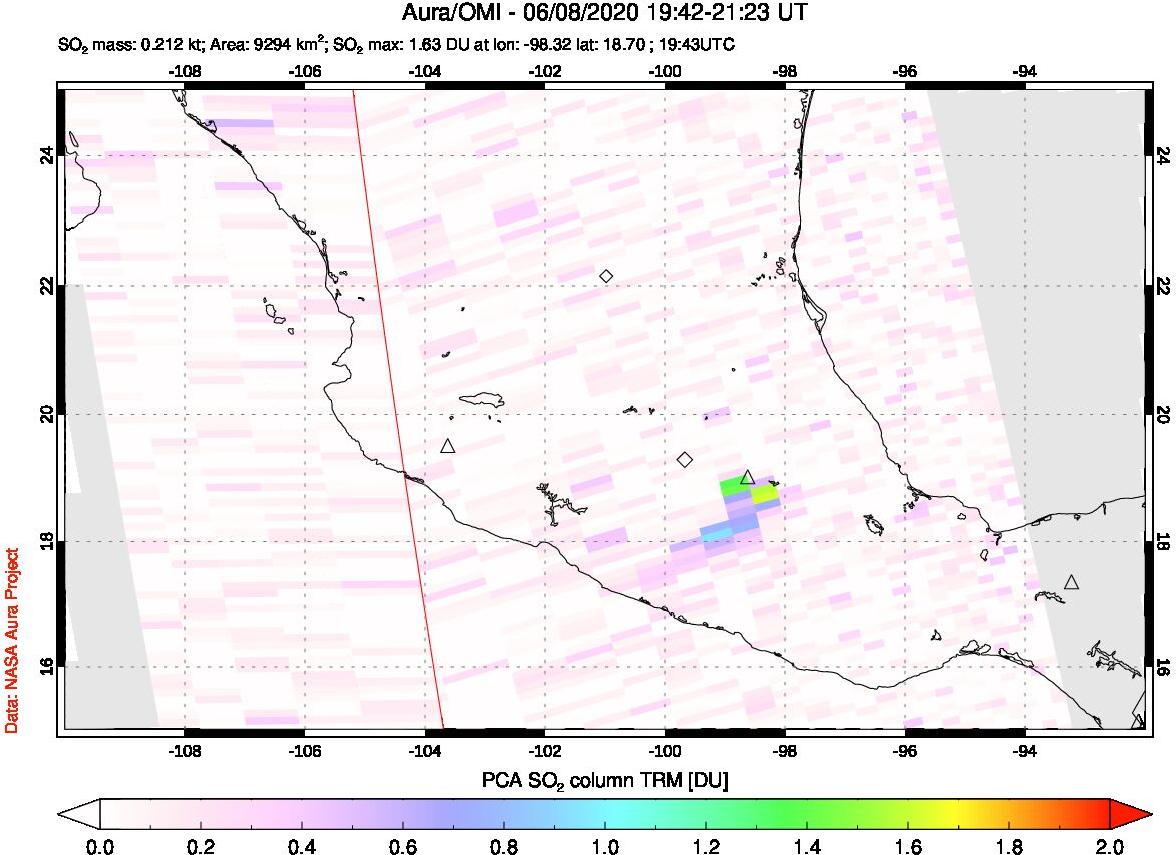 A sulfur dioxide image over Mexico on Jun 08, 2020.