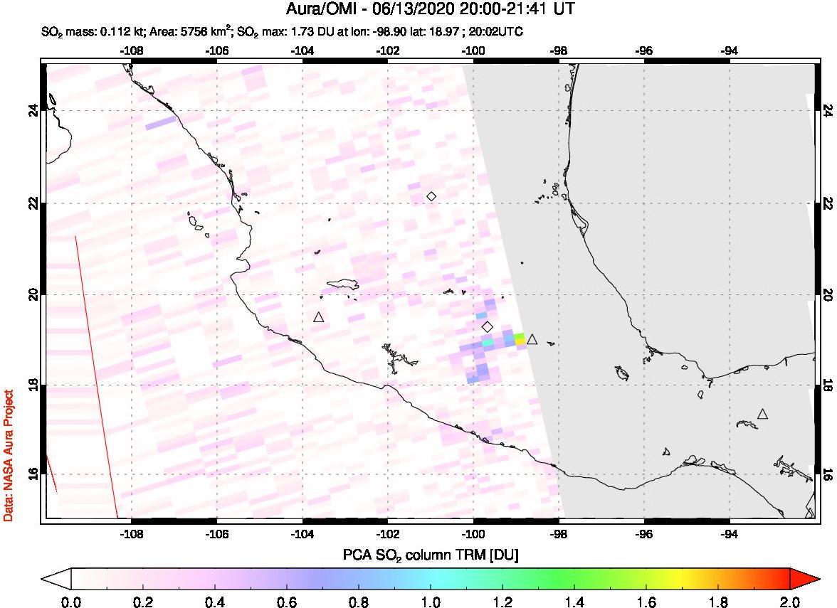 A sulfur dioxide image over Mexico on Jun 13, 2020.