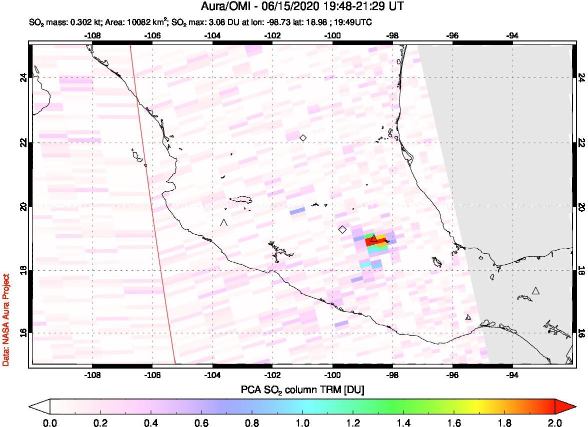 A sulfur dioxide image over Mexico on Jun 15, 2020.