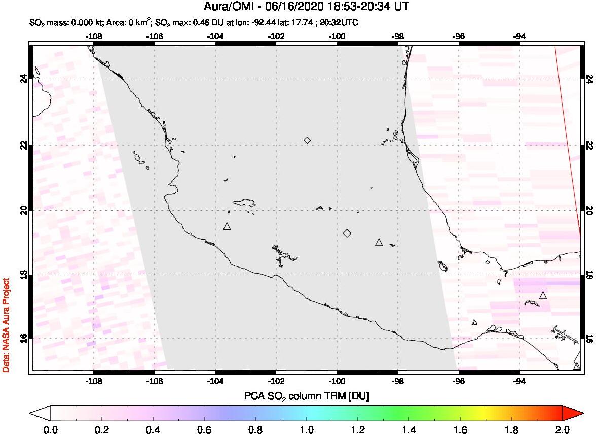 A sulfur dioxide image over Mexico on Jun 16, 2020.