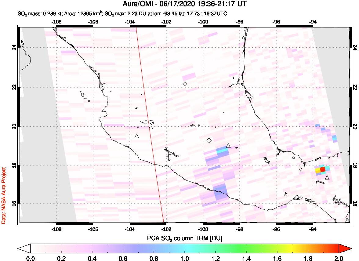 A sulfur dioxide image over Mexico on Jun 17, 2020.
