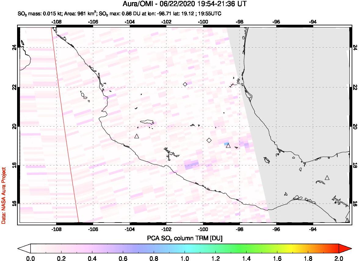 A sulfur dioxide image over Mexico on Jun 22, 2020.
