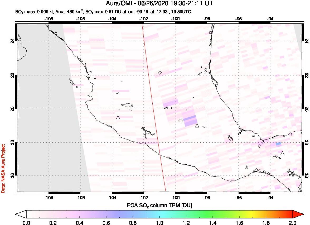 A sulfur dioxide image over Mexico on Jun 26, 2020.