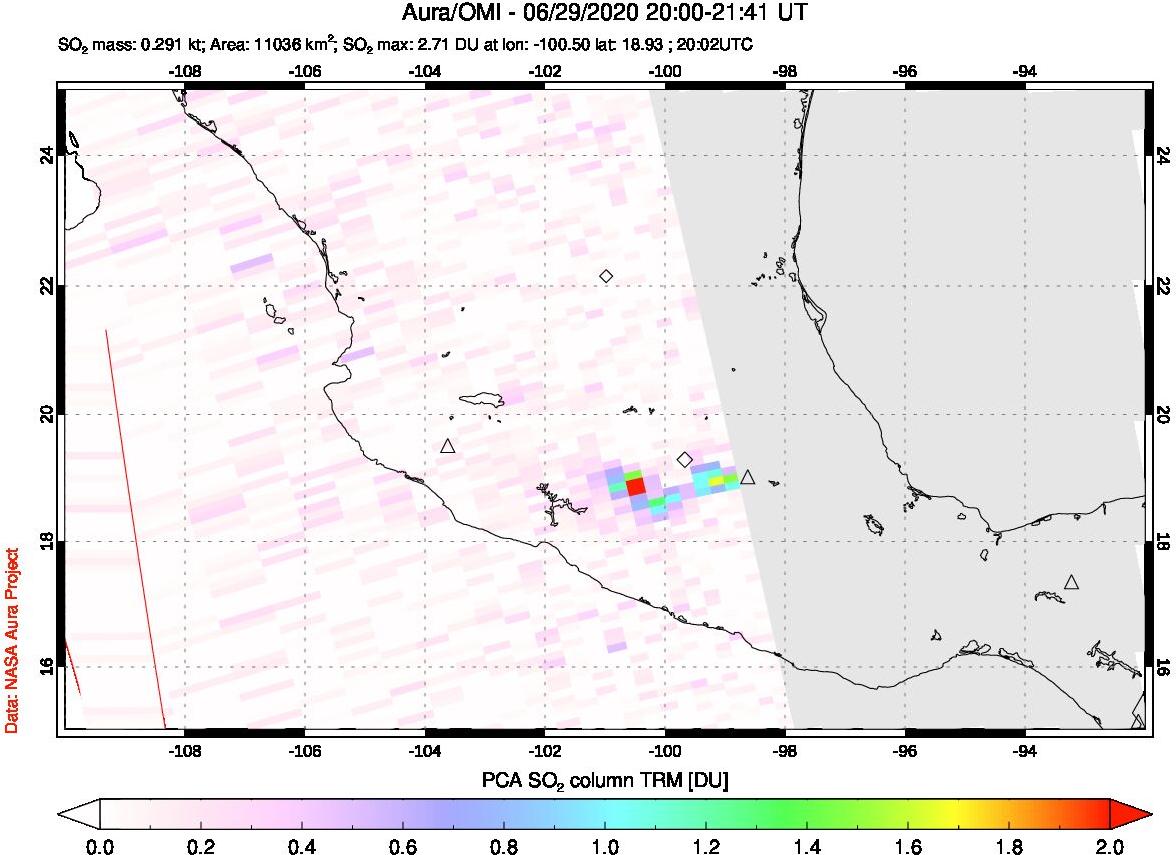 A sulfur dioxide image over Mexico on Jun 29, 2020.
