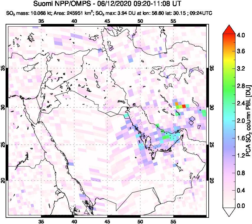 A sulfur dioxide image over Middle East on Jun 12, 2020.