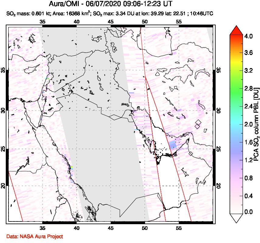 A sulfur dioxide image over Middle East on Jun 07, 2020.
