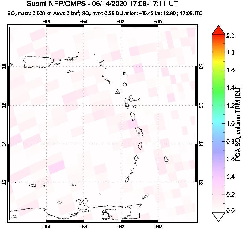 A sulfur dioxide image over Montserrat, West Indies on Jun 14, 2020.