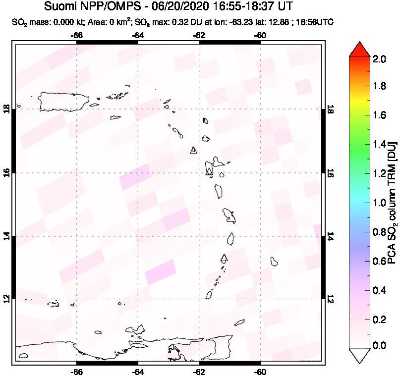A sulfur dioxide image over Montserrat, West Indies on Jun 20, 2020.