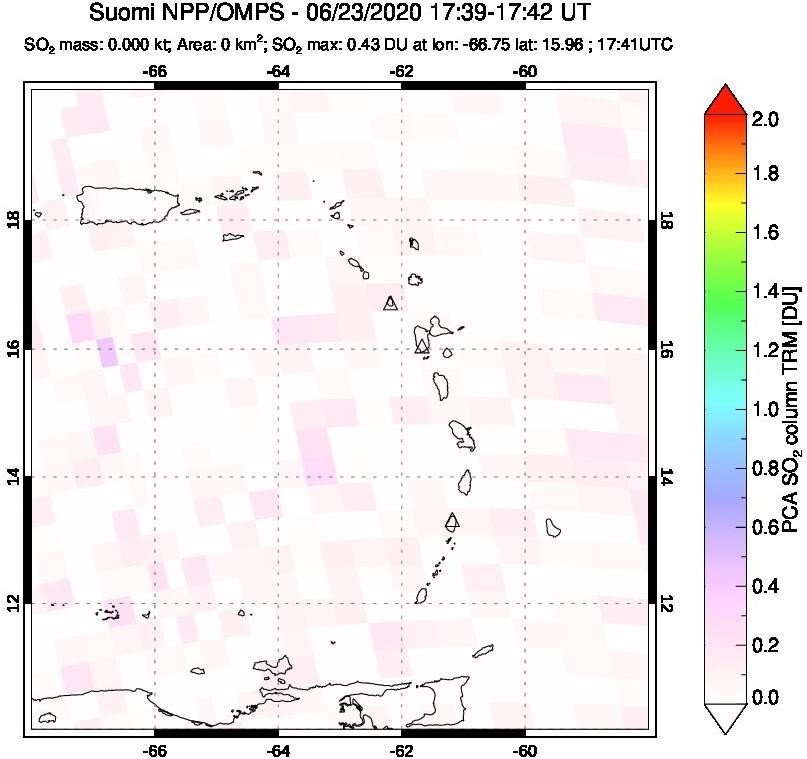 A sulfur dioxide image over Montserrat, West Indies on Jun 23, 2020.