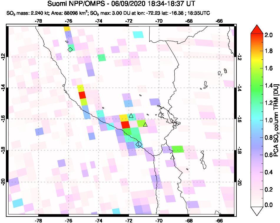 A sulfur dioxide image over Peru on Jun 09, 2020.