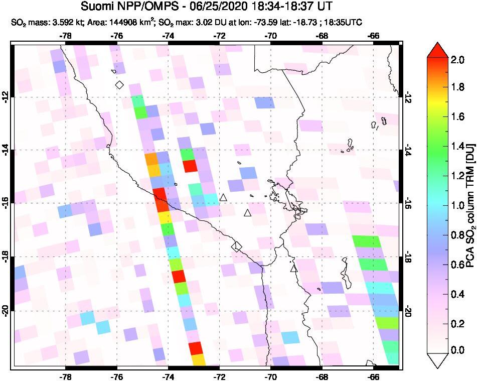 A sulfur dioxide image over Peru on Jun 25, 2020.