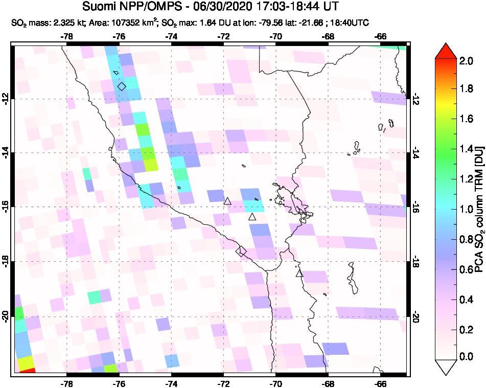 A sulfur dioxide image over Peru on Jun 30, 2020.