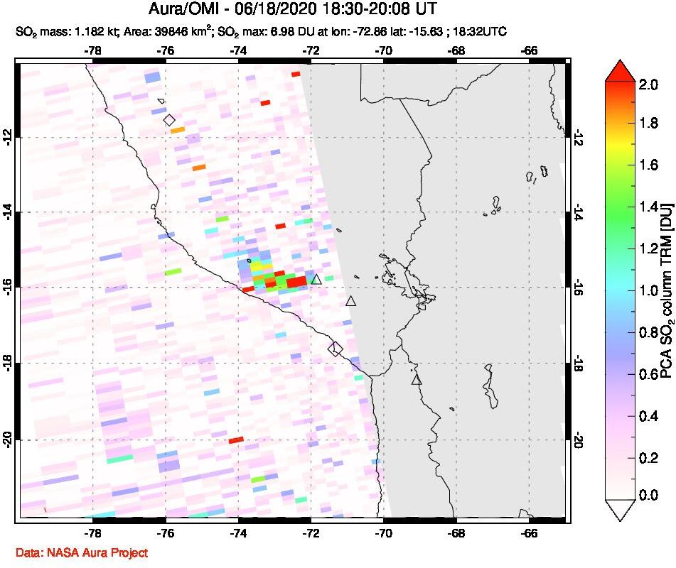 A sulfur dioxide image over Peru on Jun 18, 2020.