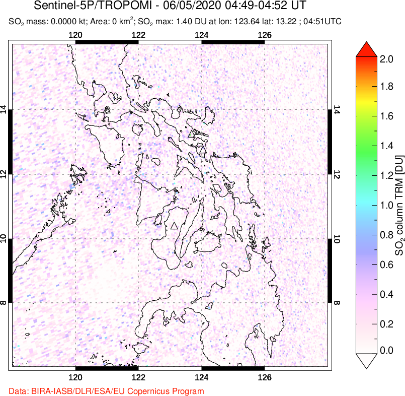 A sulfur dioxide image over Philippines on Jun 05, 2020.