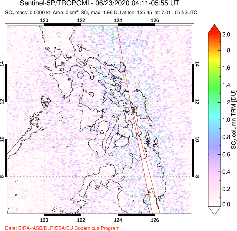 A sulfur dioxide image over Philippines on Jun 23, 2020.