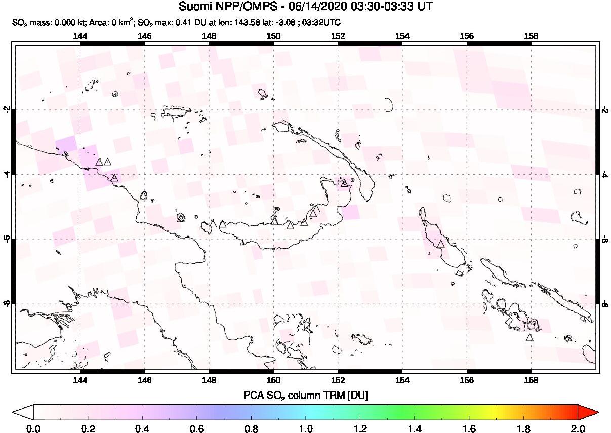 A sulfur dioxide image over Papua, New Guinea on Jun 14, 2020.