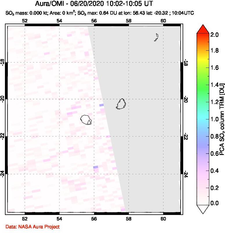 A sulfur dioxide image over Reunion Island, Indian Ocean on Jun 20, 2020.