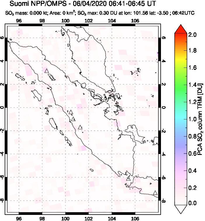 A sulfur dioxide image over Sumatra, Indonesia on Jun 04, 2020.