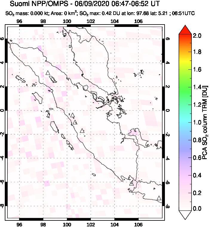 A sulfur dioxide image over Sumatra, Indonesia on Jun 09, 2020.