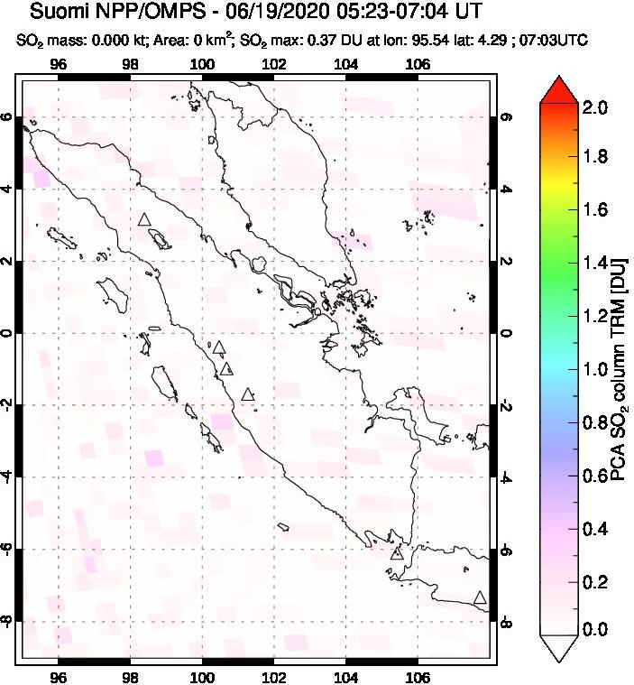 A sulfur dioxide image over Sumatra, Indonesia on Jun 19, 2020.