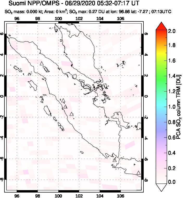 A sulfur dioxide image over Sumatra, Indonesia on Jun 29, 2020.