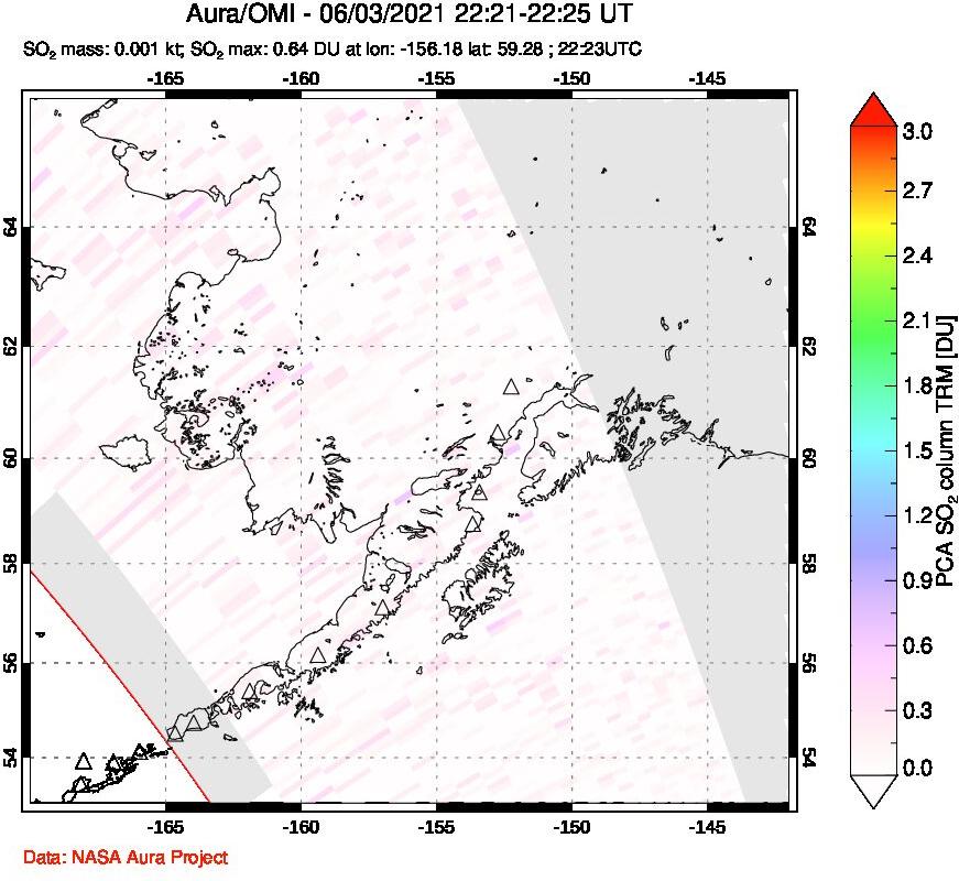 A sulfur dioxide image over Alaska, USA on Jun 03, 2021.