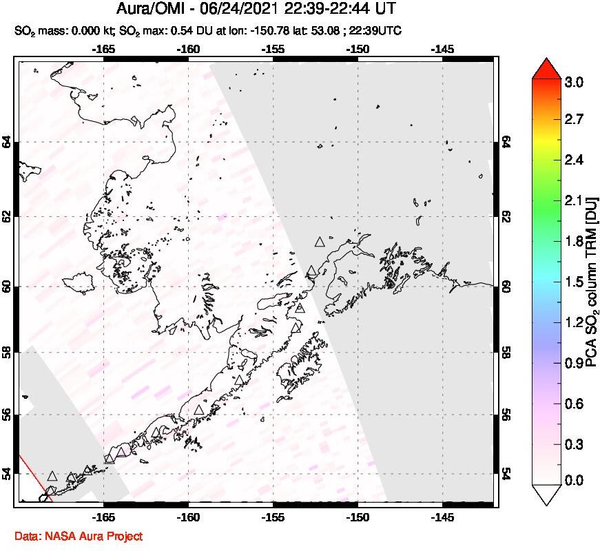 A sulfur dioxide image over Alaska, USA on Jun 24, 2021.