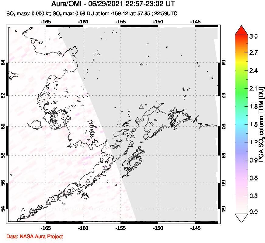 A sulfur dioxide image over Alaska, USA on Jun 29, 2021.