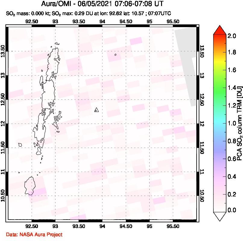 A sulfur dioxide image over Andaman Islands, Indian Ocean on Jun 05, 2021.