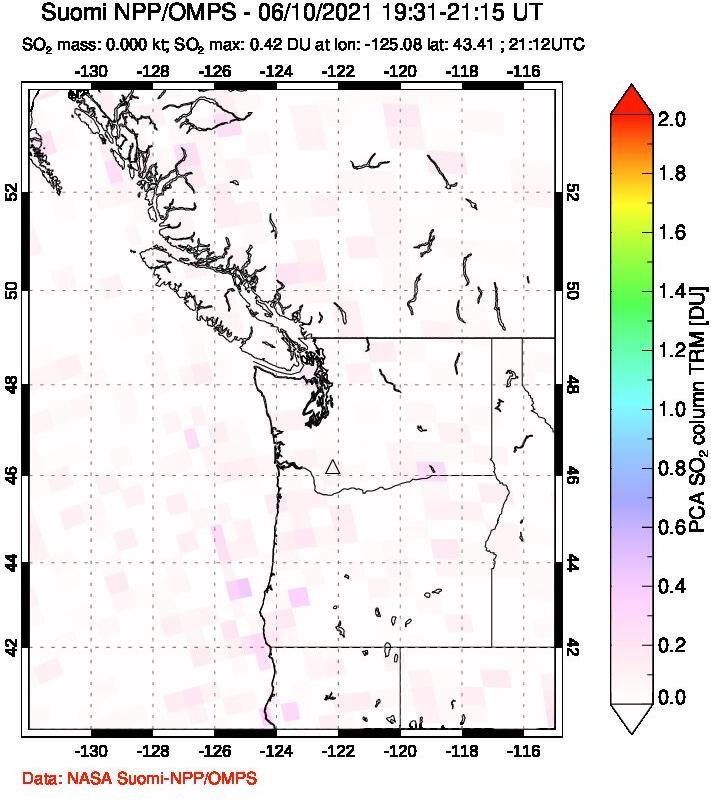 A sulfur dioxide image over Cascade Range, USA on Jun 10, 2021.