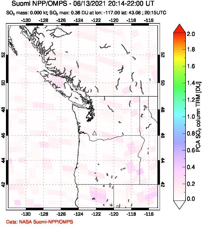 A sulfur dioxide image over Cascade Range, USA on Jun 13, 2021.
