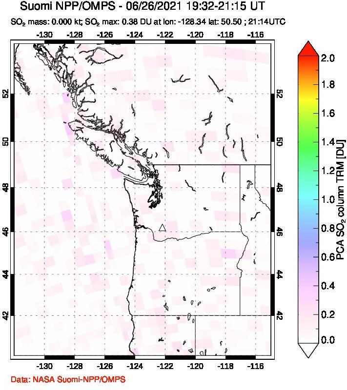 A sulfur dioxide image over Cascade Range, USA on Jun 26, 2021.