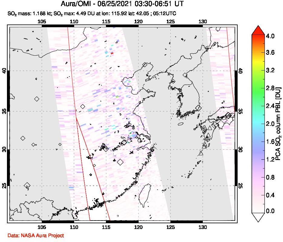 A sulfur dioxide image over Eastern China on Jun 25, 2021.