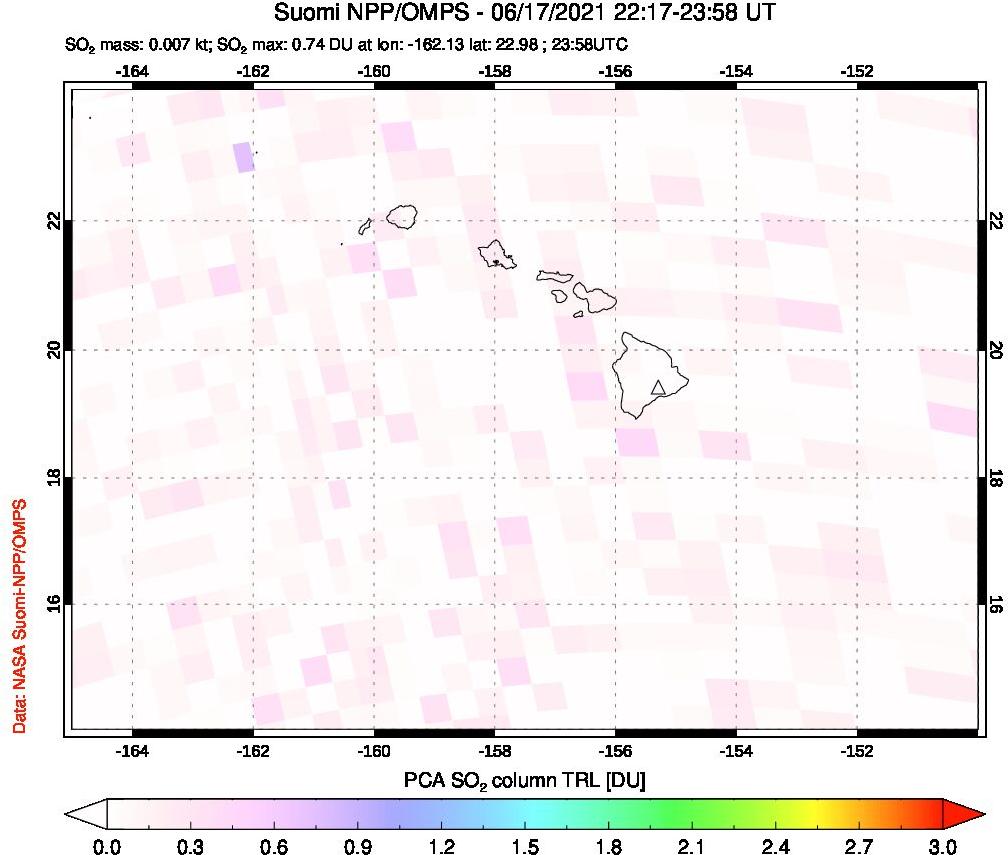 A sulfur dioxide image over Hawaii, USA on Jun 17, 2021.