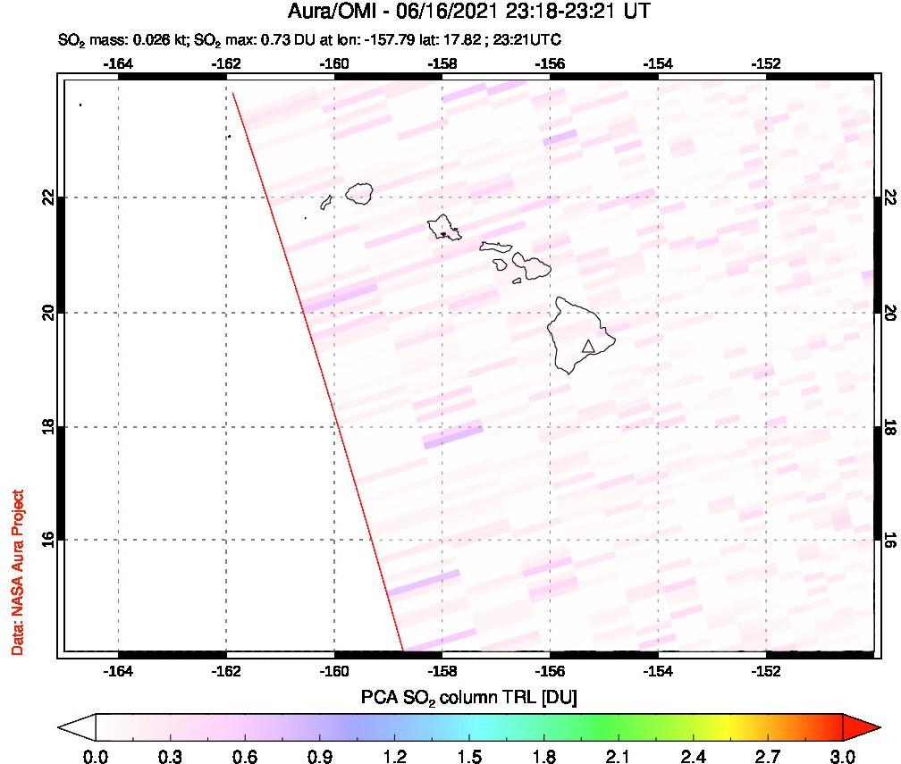 A sulfur dioxide image over Hawaii, USA on Jun 16, 2021.