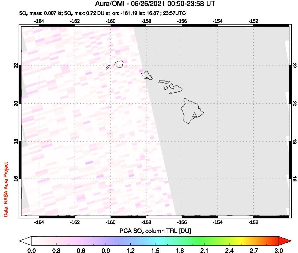A sulfur dioxide image over Hawaii, USA on Jun 26, 2021.