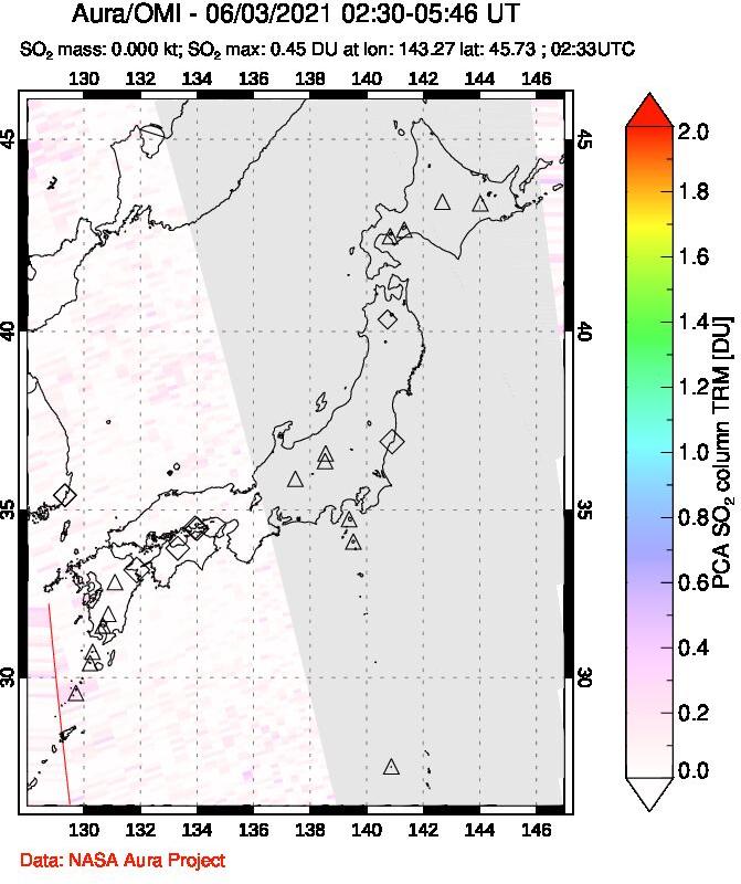 A sulfur dioxide image over Japan on Jun 03, 2021.