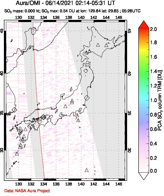 A sulfur dioxide image over Japan on Jun 14, 2021.