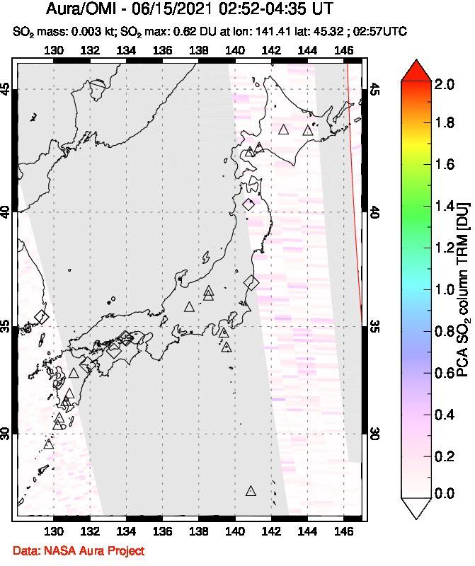 A sulfur dioxide image over Japan on Jun 15, 2021.