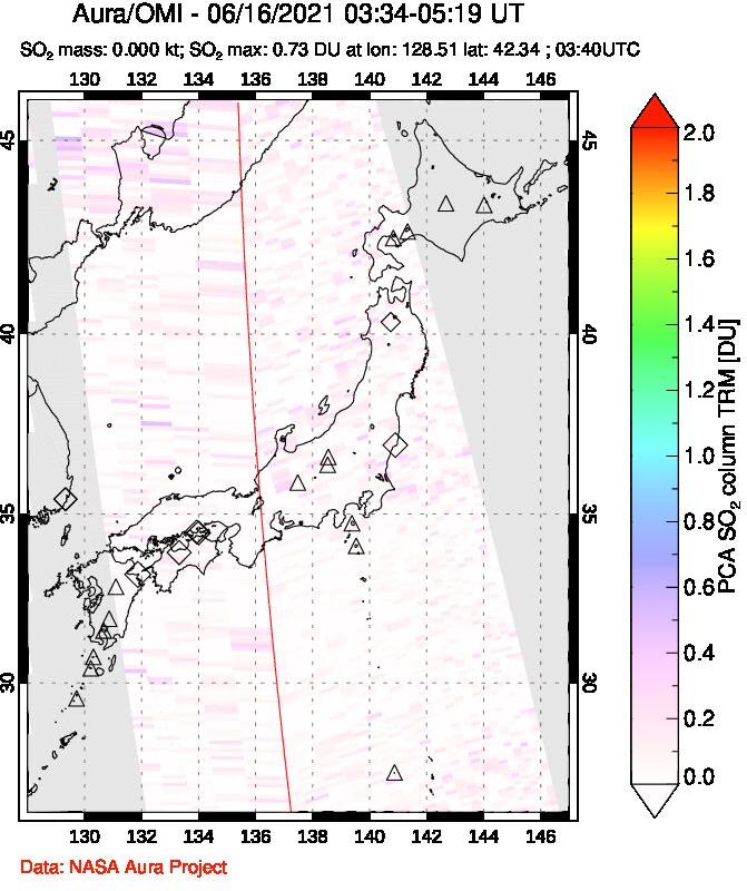 A sulfur dioxide image over Japan on Jun 16, 2021.
