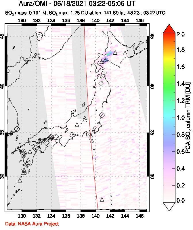A sulfur dioxide image over Japan on Jun 18, 2021.