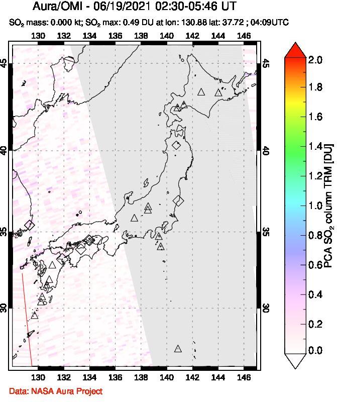 A sulfur dioxide image over Japan on Jun 19, 2021.